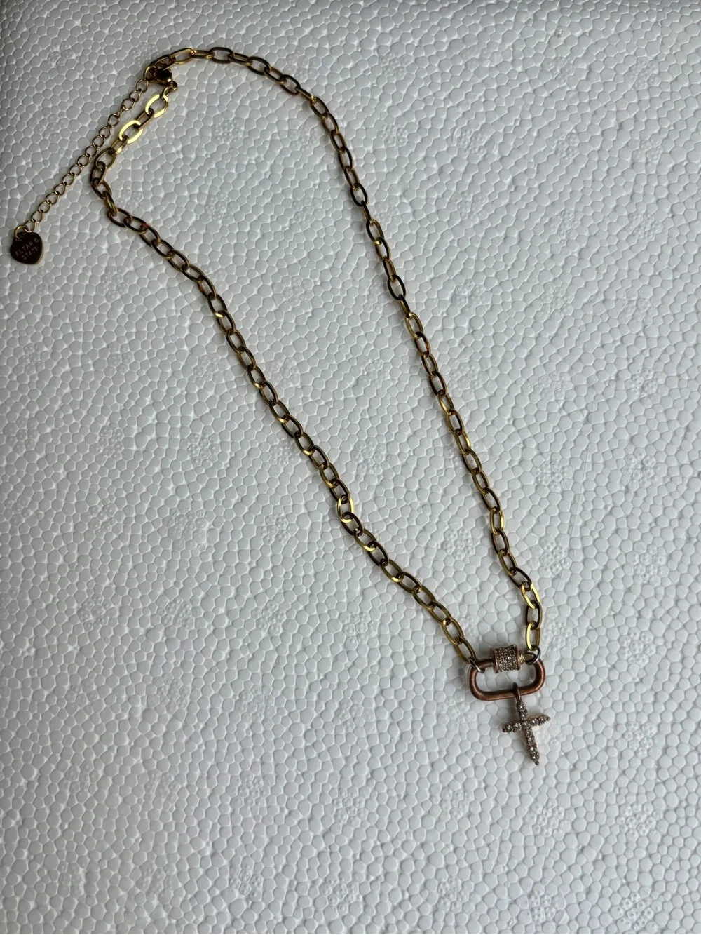 Source Unknown Gold and Rose Gold Cross Pendant Necklace with Crystal Accents